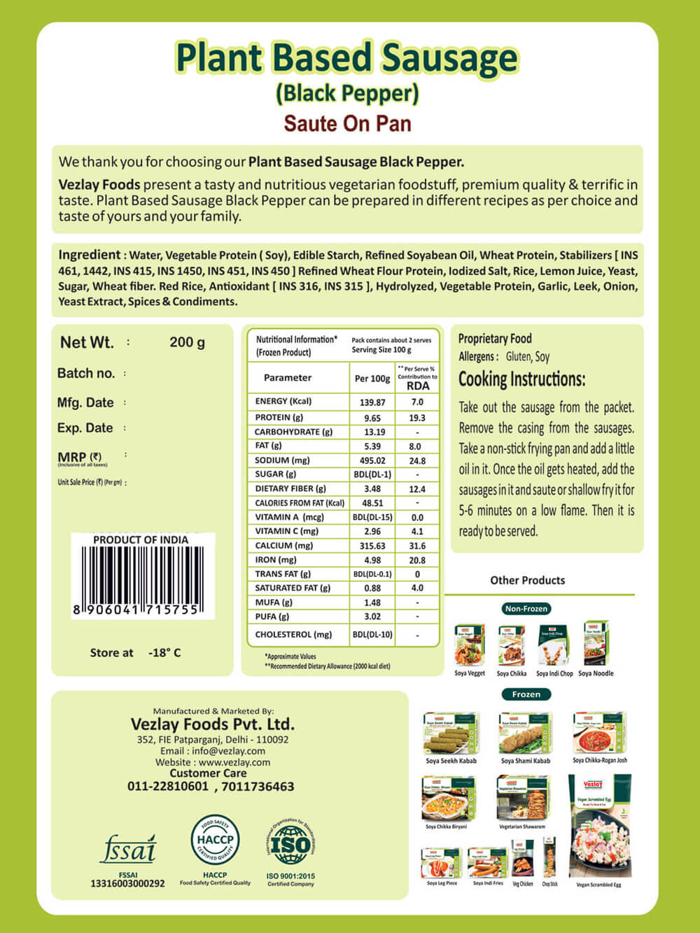 Vezlay Plant Based Sausages - Black Pepper - Image 2